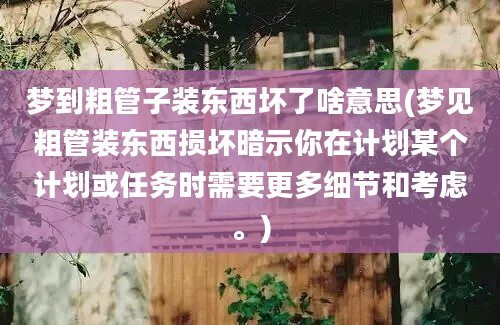 梦到粗管子装东西坏了啥意思(梦见粗管装东西损坏暗示你在计划某个计划或任务时需要更多细节和考虑。)