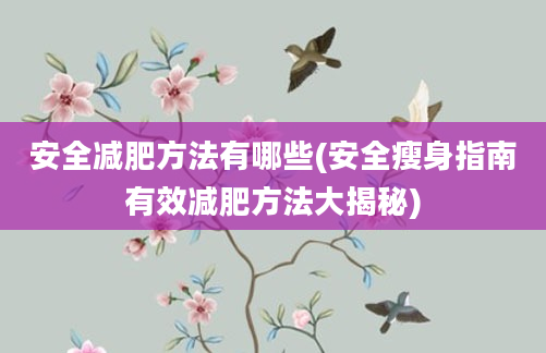 安全减肥方法有哪些(安全瘦身指南有效减肥方法大揭秘)