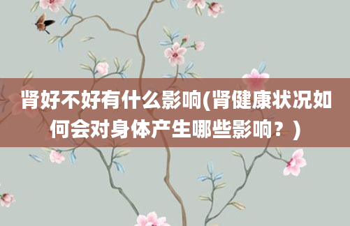 肾好不好有什么影响(肾健康状况如何会对身体产生哪些影响？)