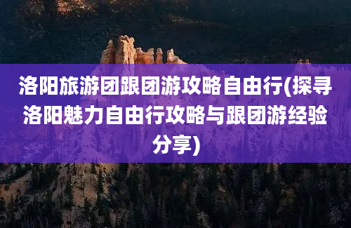 洛阳旅游团跟团游攻略自由行(探寻洛阳魅力自由行攻略与跟团游经验分享)