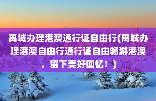 禹城办理港澳通行证自由行(禹城办理港澳自由行通行证自由畅游港澳，留下美好回忆！)