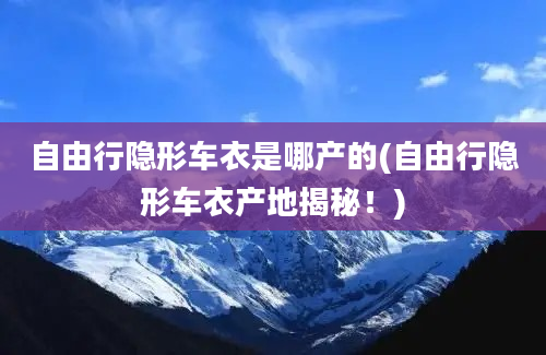 自由行隐形车衣是哪产的(自由行隐形车衣产地揭秘！)