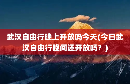 武汉自由行晚上开放吗今天(今日武汉自由行晚间还开放吗？)