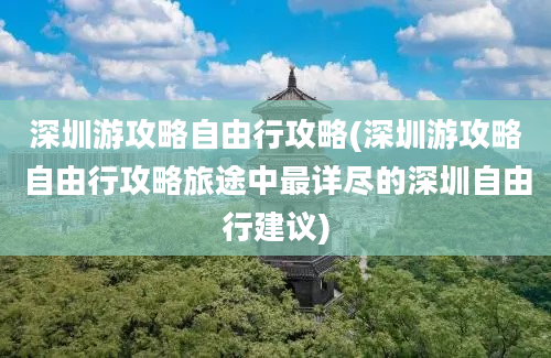 深圳游攻略自由行攻略(深圳游攻略自由行攻略旅途中最详尽的深圳自由行建议)