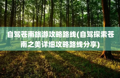 自驾苍南旅游攻略路线(自驾探索苍南之美详细攻略路线分享)