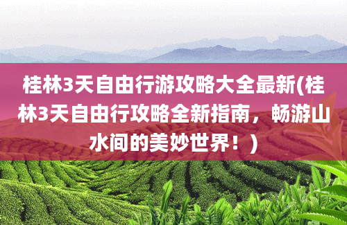 桂林3天自由行游攻略大全最新(桂林3天自由行攻略全新指南，畅游山水间的美妙世界！)