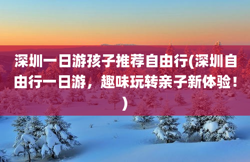 深圳一日游孩子推荐自由行(深圳自由行一日游，趣味玩转亲子新体验！)