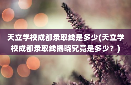 天立学校成都录取线是多少(天立学校成都录取线揭晓究竟是多少？)