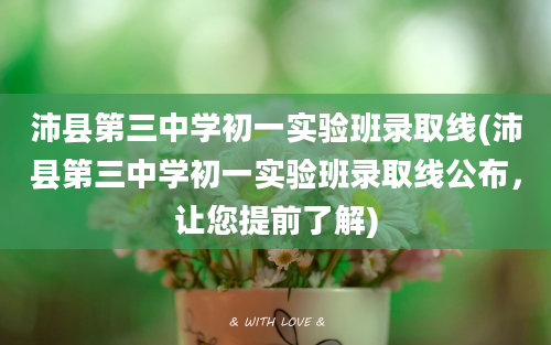 沛县第三中学初一实验班录取线(沛县第三中学初一实验班录取线公布，让您提前了解)