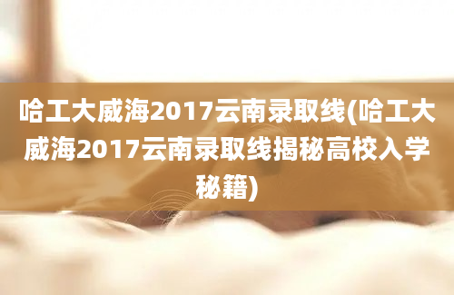 哈工大威海2017云南录取线(哈工大威海2017云南录取线揭秘高校入学秘籍)