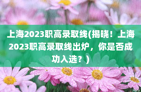 上海2023职高录取线(揭晓！上海2023职高录取线出炉，你是否成功入选？)