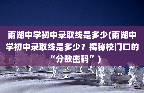 雨湖中学初中录取线是多少(雨湖中学初中录取线是多少？揭秘校门口的“分数密码”)